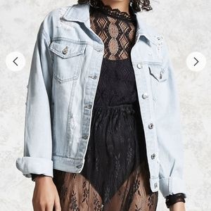 Forever 21 Distressed Denim Jean Jacket